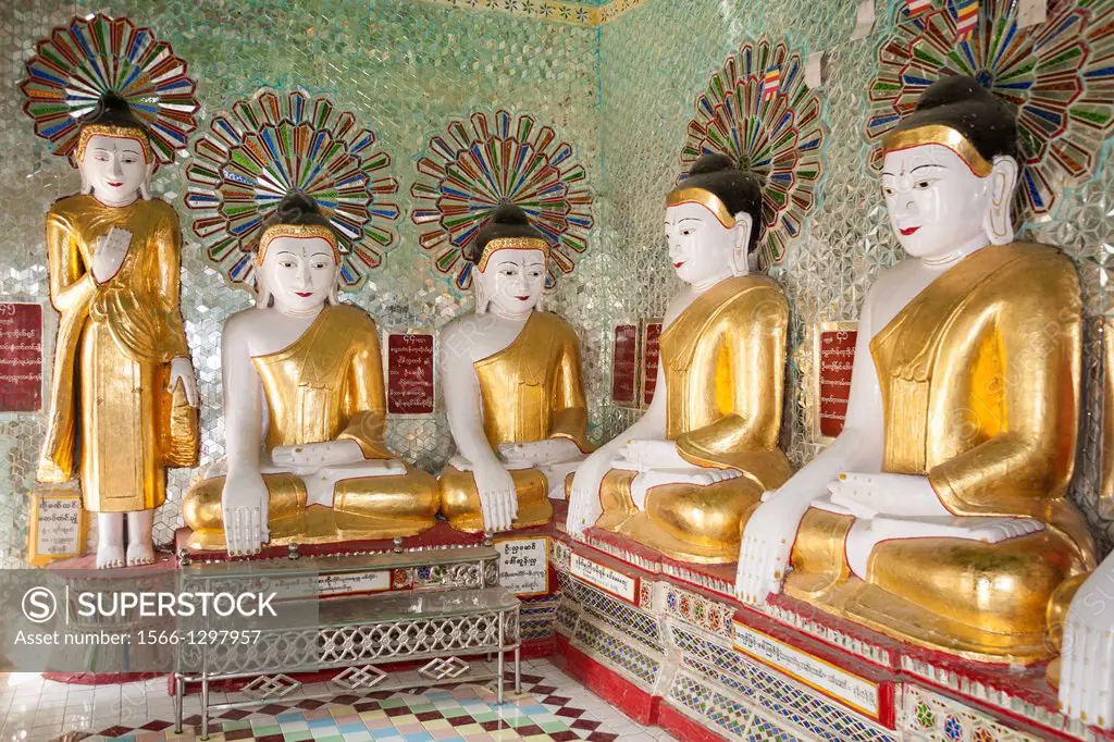 Buddha statues inside U Min Thonze Pagoda, Sagaing, near Mandalay, Myanmar, (Burma).