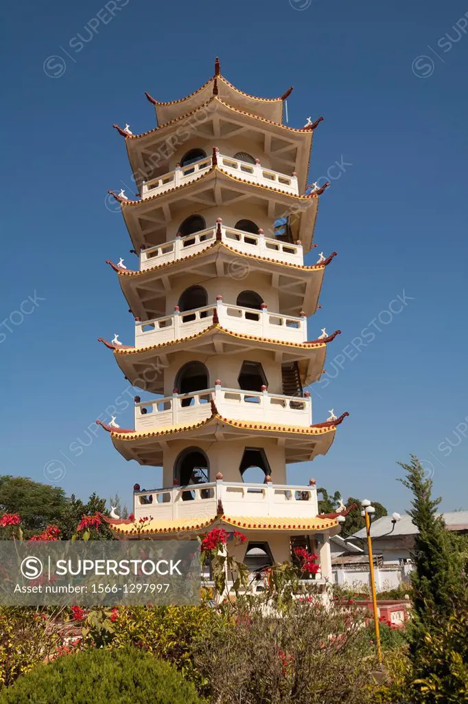Pagoda at Chinese Temple, Pyin Oo Lwin, also known as Pyin U Lwin and Maymyo, near Mandalay, Myanmar, (Burma).