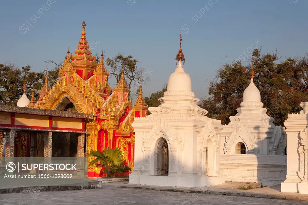 Stupas, each housing a page of the worlds largest book, Kuthodaw Pagoda, Mandalay, Myanmar, (Burma).
