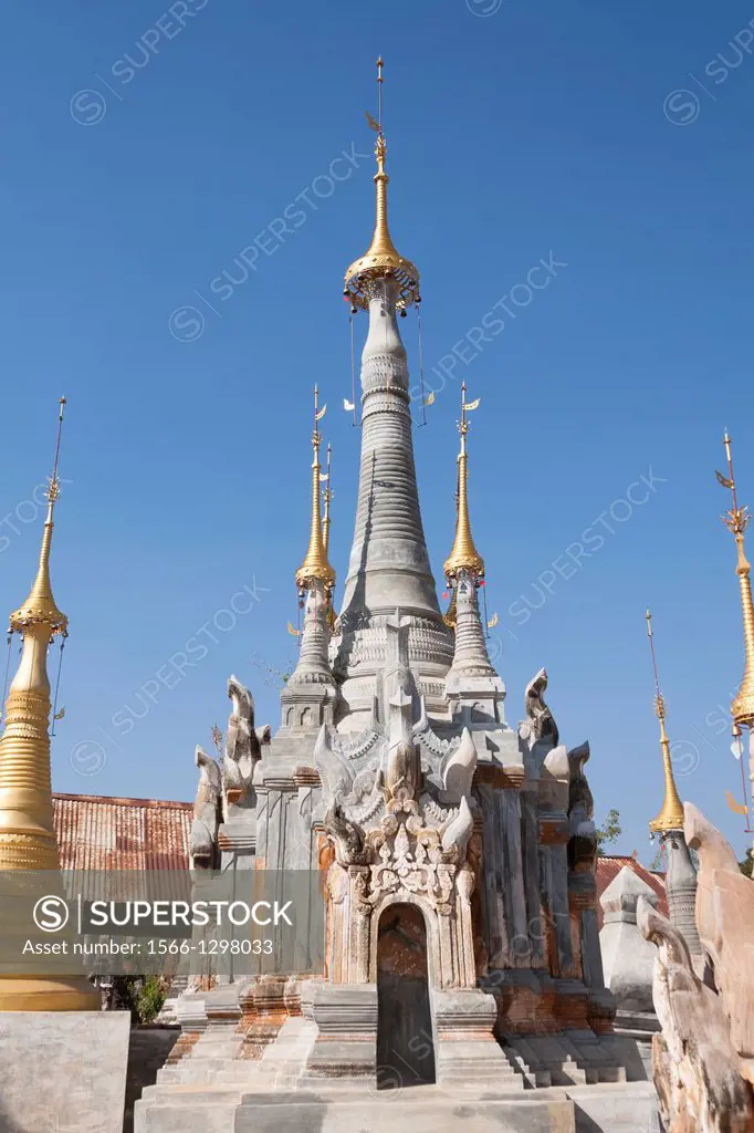 One of the numerous stupas at the Shwe Indein Pagoda, Indein, Shan State, Myanmar, (Burma).