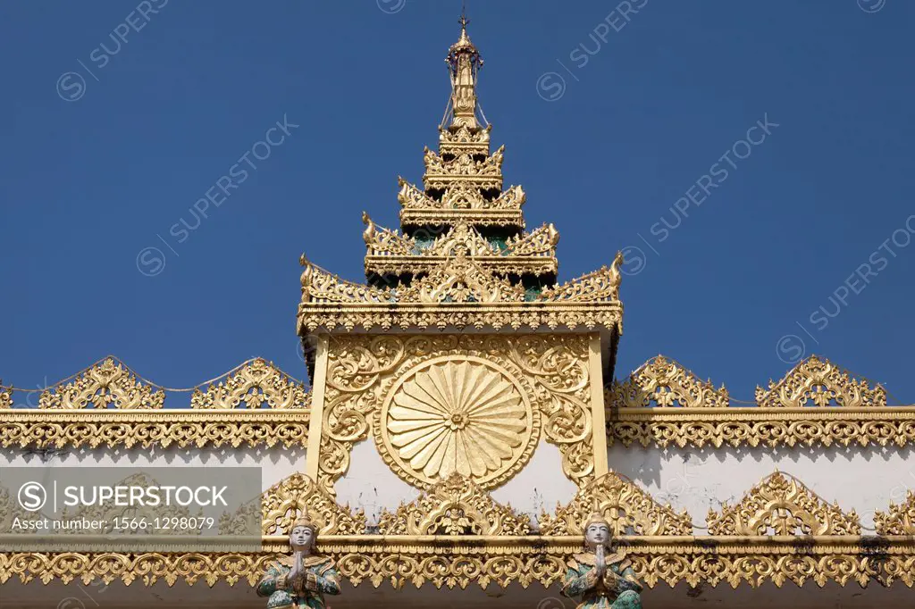Ornate roof of a building at Shwedagon Pagoda, Yangon, (Rangoon), Myanmar, (Burma).