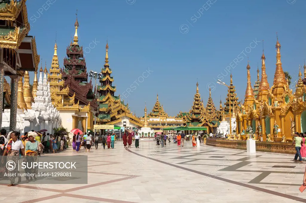 Buildings at Shwedagon Pagoda, Yangon, (Rangoon), Myanmar, (Burma).