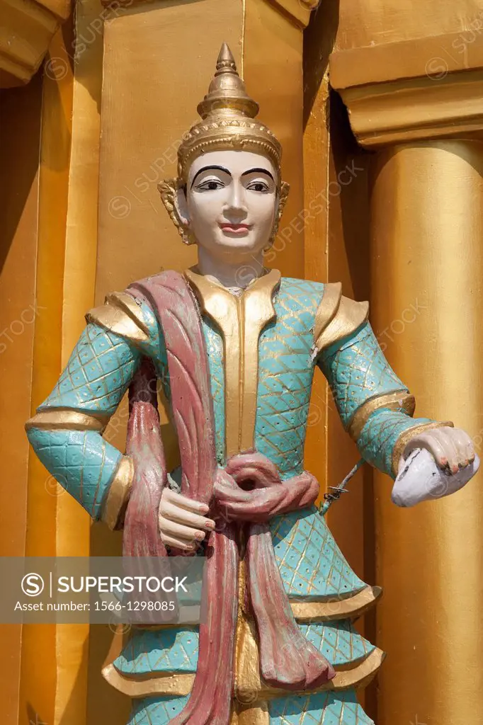 A religious statue at Shwedagon Pagoda, Yangon, (Rangoon), Myanmar, (Burma).