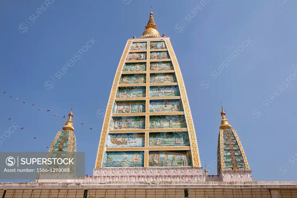 Replica of Mahabodhi Paya, at Shwedagon Pagoda, Yangon, (Rangoon), Myanmar, (Burma).