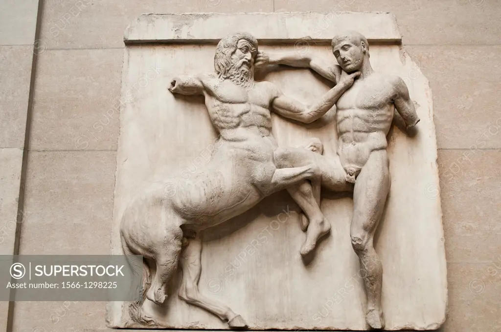 Metope depicting Centaur and Lapith fighting, British Museum, London, UK.