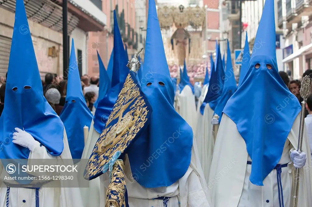 Brotherhood of our father Jesus resurrected during procession of Holy Week on Sunday of resurrection, Linares, JaŽn province, Andalusia, Spain.