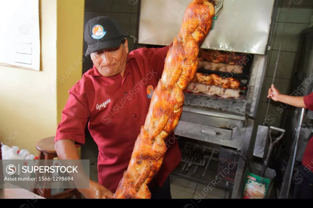 Peru, Tacna, Avenida Francisco Bolognesi, El Pollo Pechugon, restaurant, business, Peruvian cuisine, rotisserie, chicken, blackened, roasted, spit, Hi...
