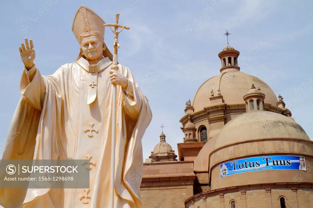 Peru, Tacna, Avenida San Martin, La Catedral de Tacna, cathedral, church, Catholicism, religion, dome, exterior, statue, Pope, John Paul II, Roman Cat...