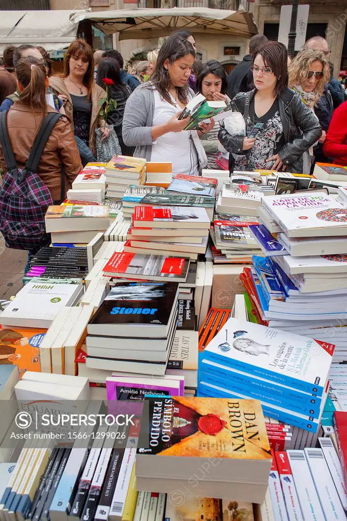 Book stall in La Rambla, Sant Jordi´s Day (April 23rd) ,Barcelona, Catalonia,Spain.