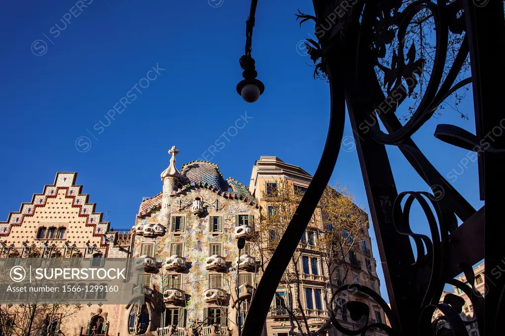 Passeig de Gracia, Amatller House Puig i Cadafalch and Batllo House Gaudi­ both in art nouveau style at the Passeig de Gracia. Barcelona. Spain.