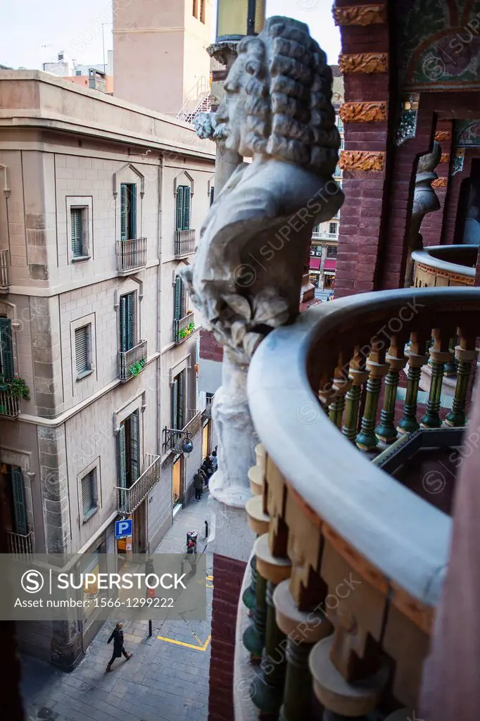 Sant Pere Mes Alt street, from Palau de la Musica Catalana, by Lluis Domenech i Montaner, Barcelona, Spain.