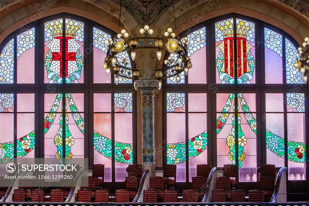 Palau de la Musica Catalana,detail of the windows, by Lluis Domenech i Montaner, Barcelona, Spain.