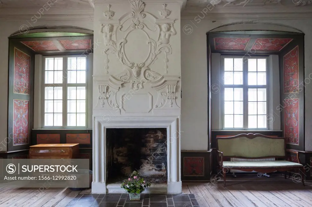 Denmark, Jutland, Auning, Gammel Estrup manor house, room interior.