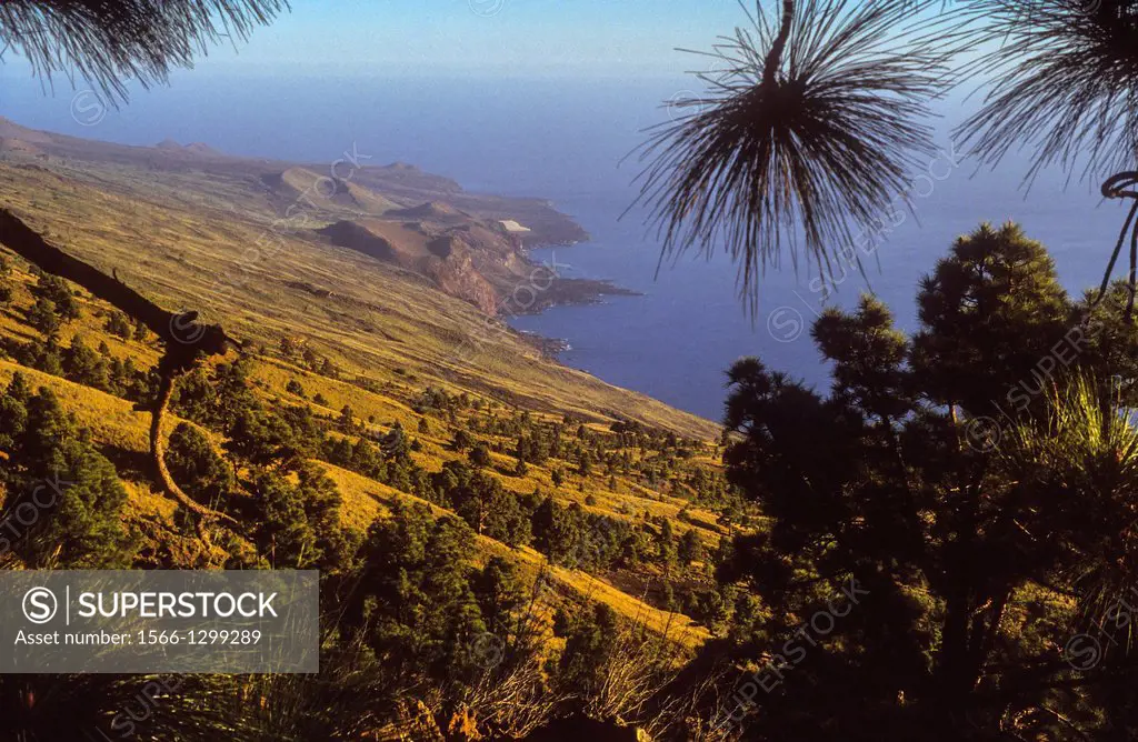View of El Julan, in background Punta de la Restinga, El Hierro, Canary Island, Spain, Europe.