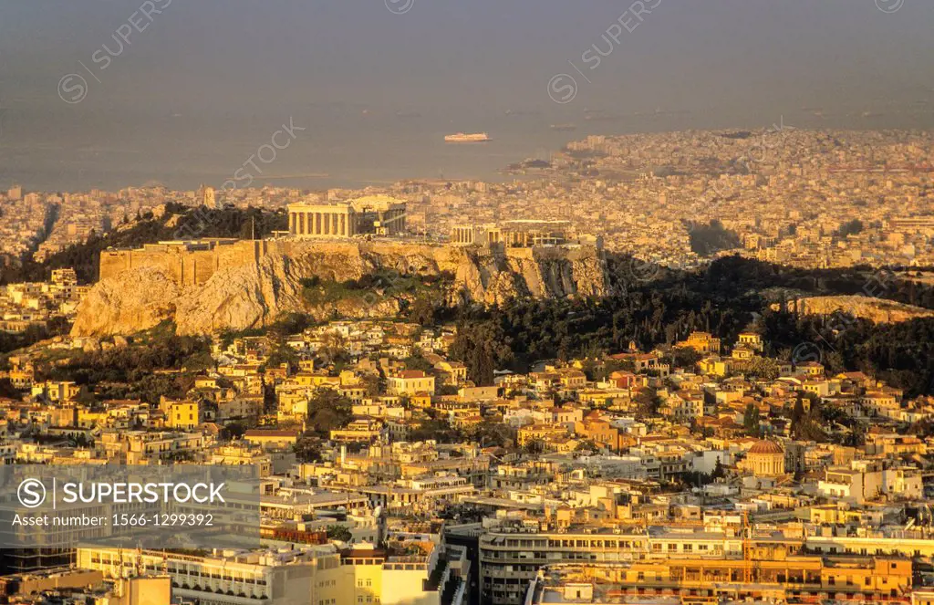 Skyline of Athens,with Acropolis, Athens, Greece, Europe.