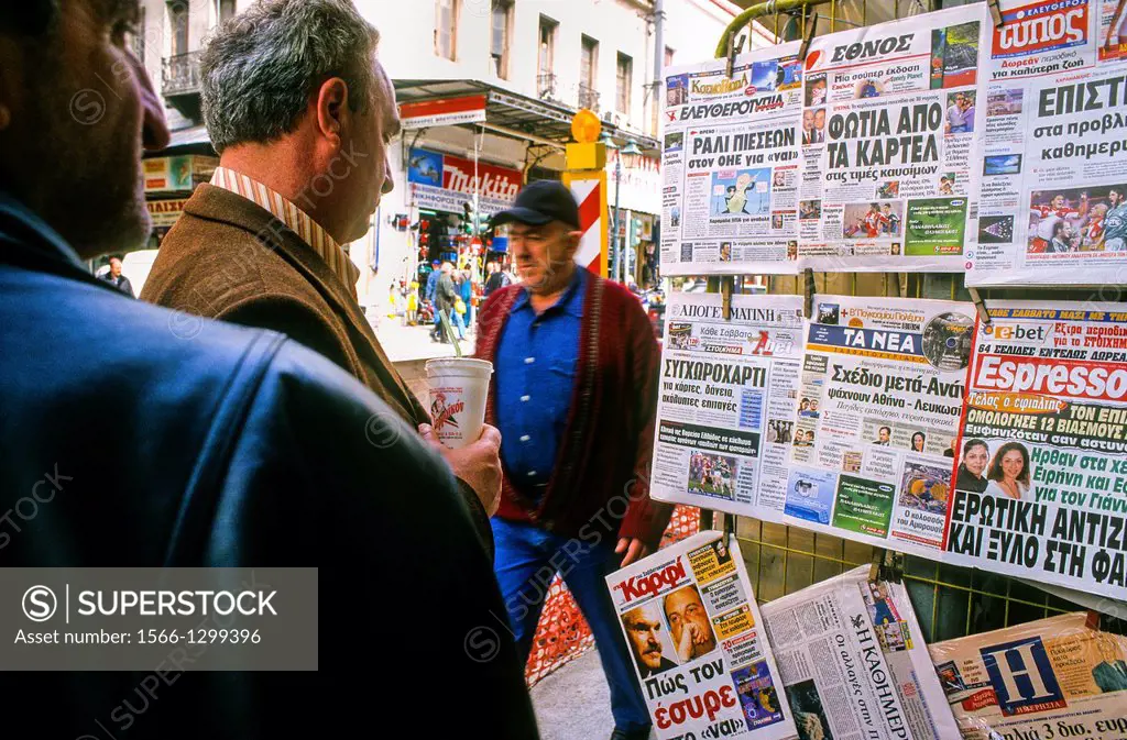 Shop of newspapers in Athinas street, Athens, Greece, Europe.