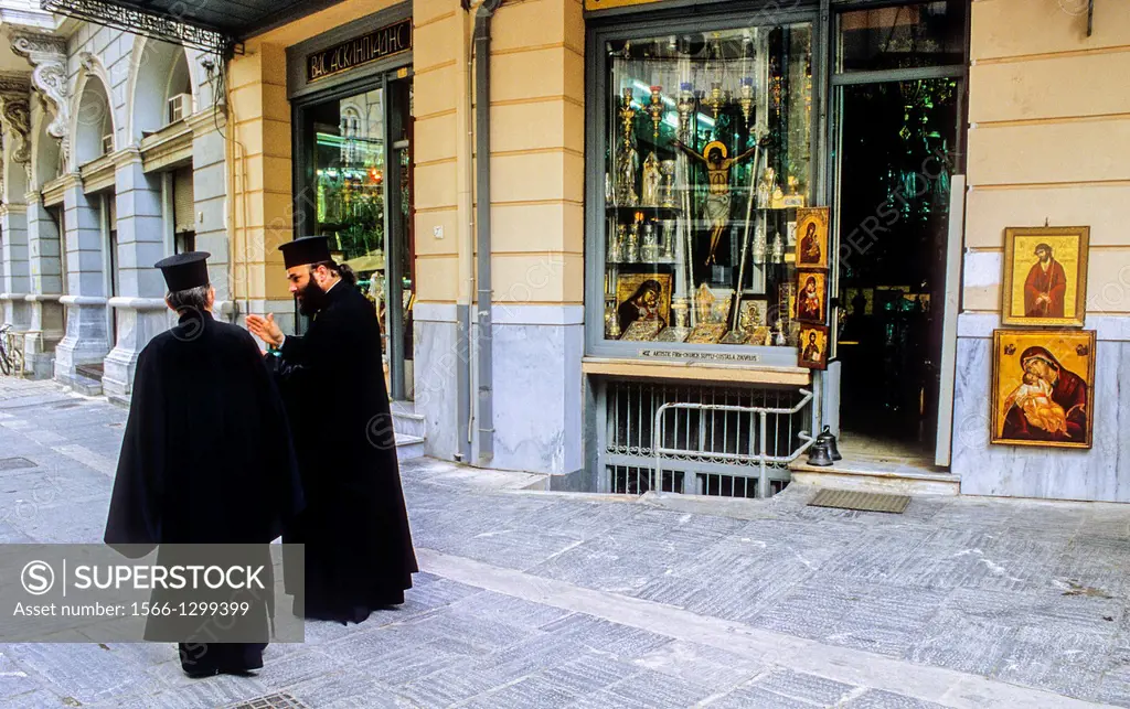 Orthodox priests in A.G Filotheis street, Athens, Greece, Europe.