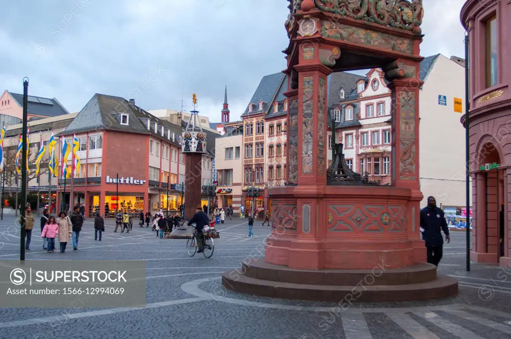 The old market place in the old town of Mainz in Germany.