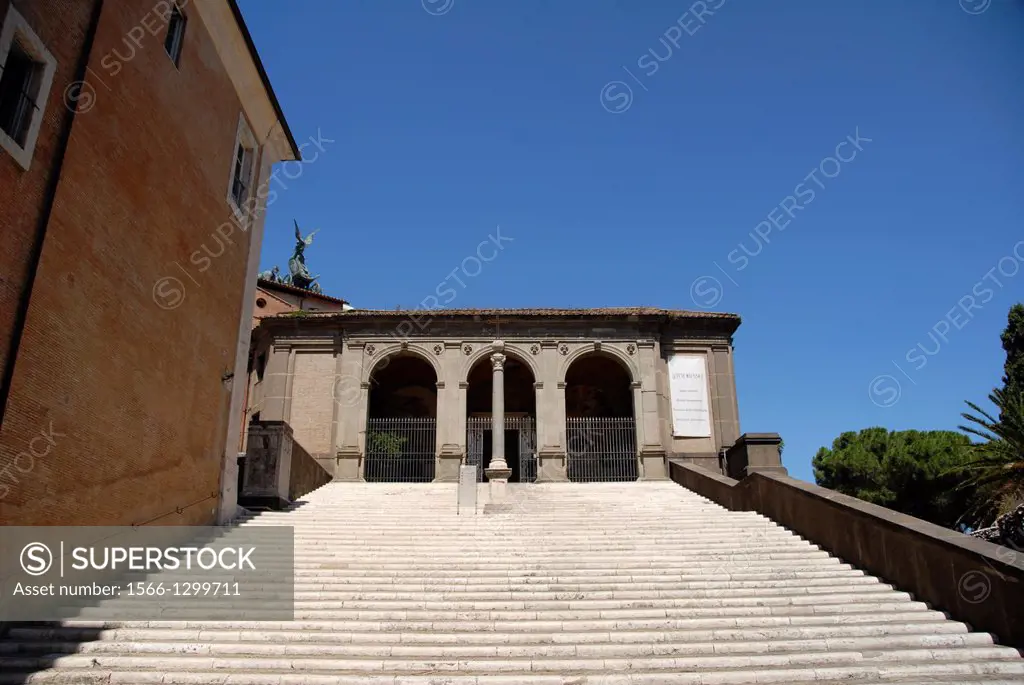 Stairs leading to one wing of the Capitoline Museums. Piazza del Campidoglio. Rome, Lazio, Italy, Europe.