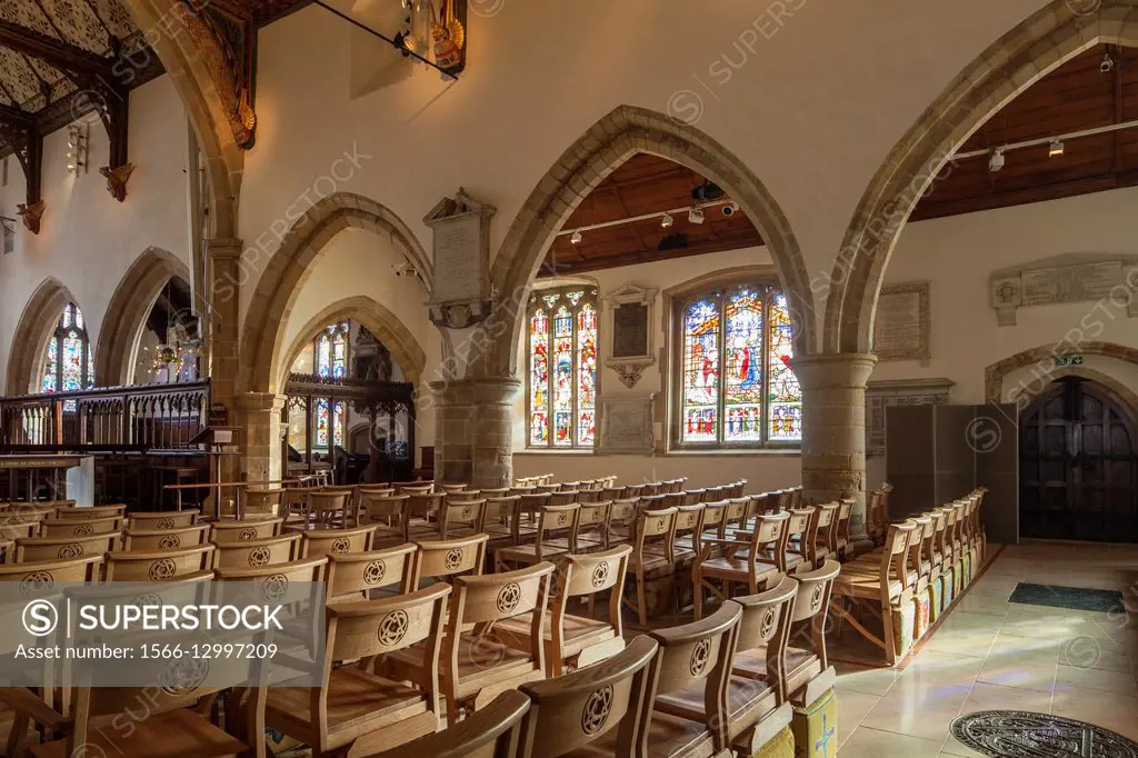 Interior of Holy Trinity church in Cuckfield, West Sussex, England.