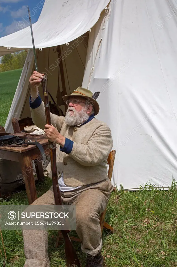 Milford, Michigan - Civil War reenactors portray a camp of the First Kentucky Brigade as it would have been near Chattanooga, Tennessee in 1863. The F...