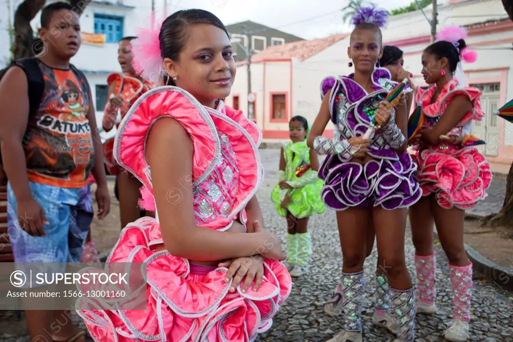 Young dancers of the musical group called Club of Frevo music of Pitombeira dos 4 Cantos, Olinda, Pernambuco, Brazil