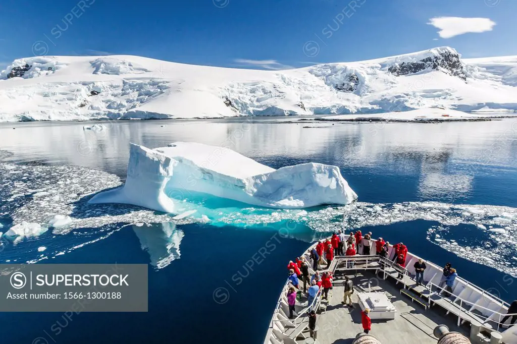 The Lindblad Expedition ship National Geographic Explorer on expedition in Mickelson Harbor in Antarctica, Southern Ocean.