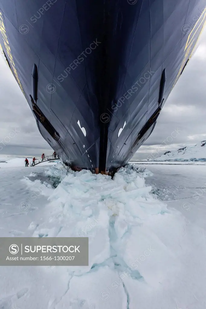The Lindblad Expedition ship National Geographic Explorer on expedition at Charlotte Bay in Antarctica, Southern Ocean.