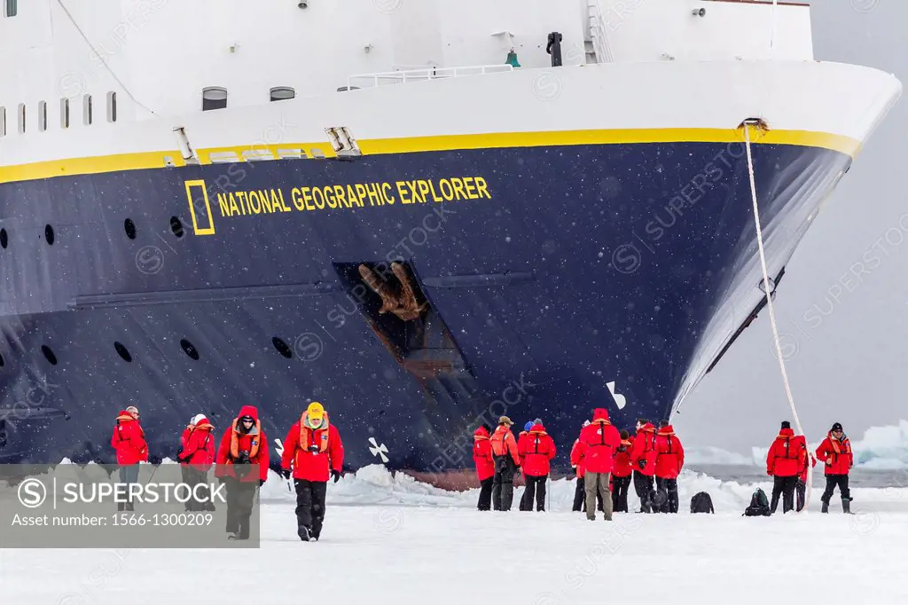 The Lindblad Expedition ship National Geographic Explorer on expedition at Charlotte Bay in Antarctica, Southern Ocean.