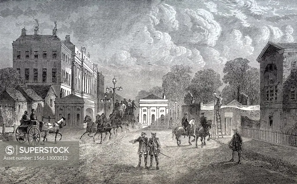 Hyde Park Corner, Hyde Park, 1820, London, England.