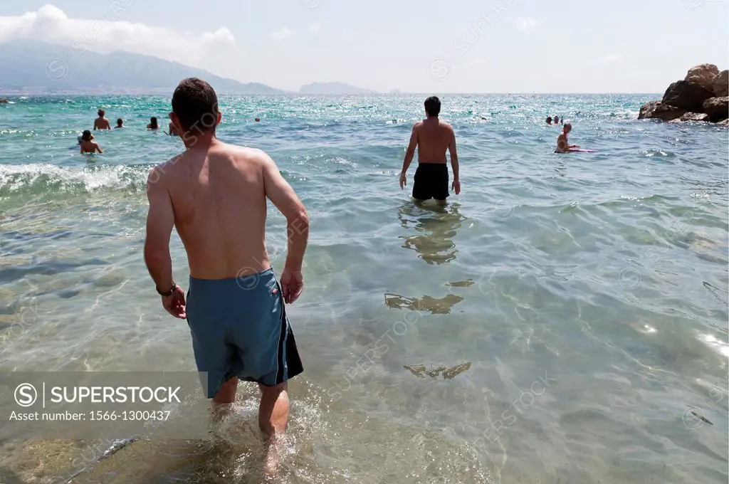 people swimming in Mediterranean Sea, Prophet beach, Marseille, France.