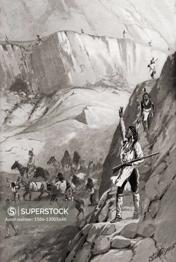 Tribe of Native American Indians on the move, 19th century. From The History of Our Country, published 1900.