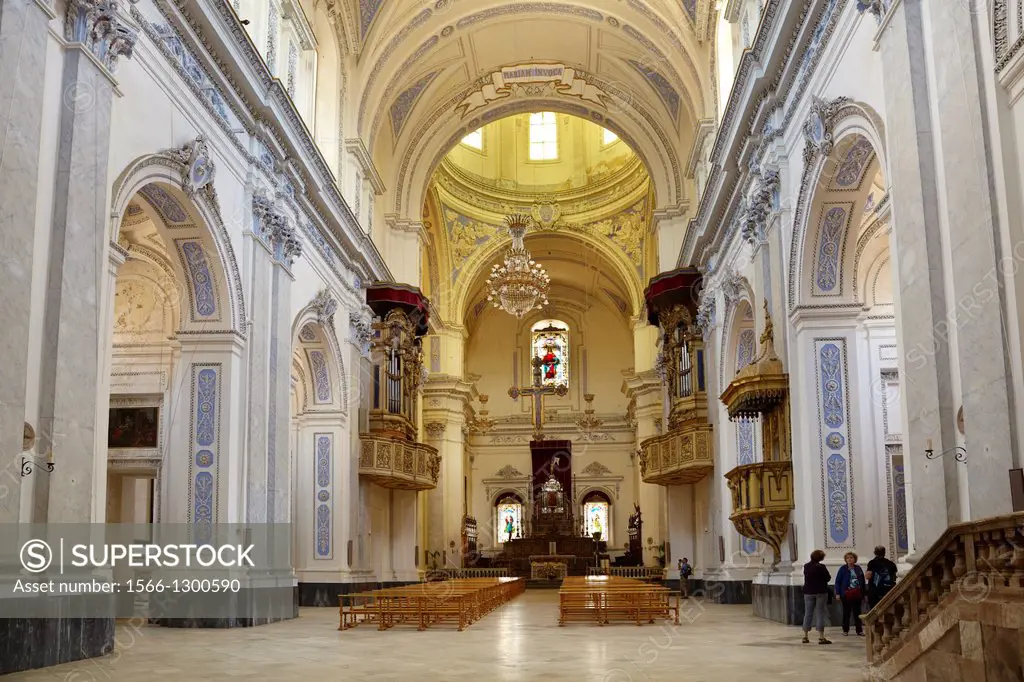 Piaza Armerina, interior view of Baroque Cathedral from 1768, Sicily, Italy.
