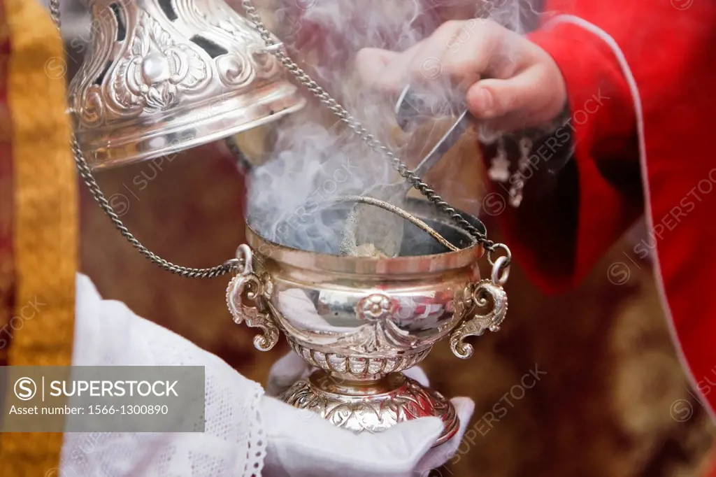 Censer of silver or alpaca to burn incense in the holy week, Spain.