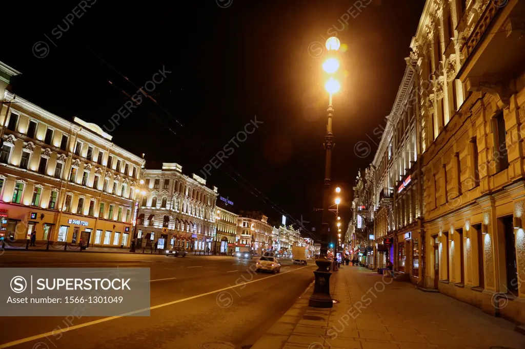 Nevsky Prospekt at night, St. Petersurg, Russia