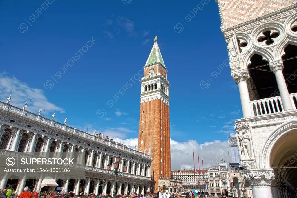 Bell tower, Doge´s Palace, St. Mark´s Square, Piazza San Marco, Veneto, Venice, Italy.