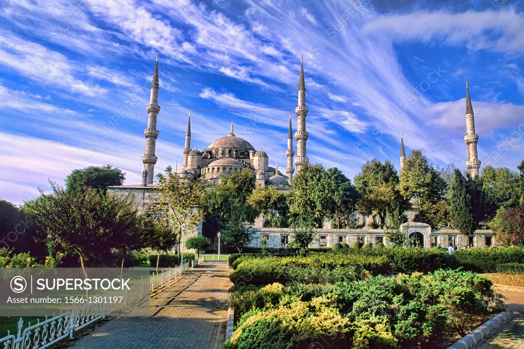 Beautiful and famous Blue Mosque in its beauty in Istanbul Turkey