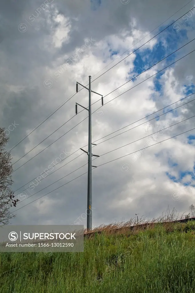 Power lines, East Tennessee in the spring, USA