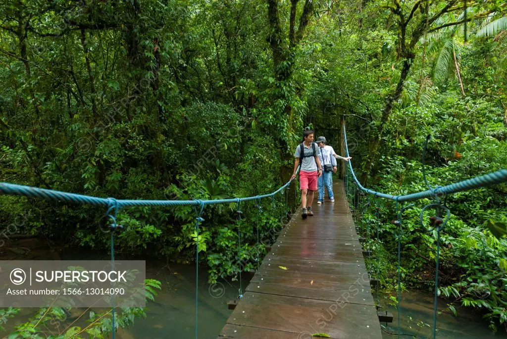 Costa Rica. Tenorio, National park Volcan Tenorio, bridge over Rio Celeste river