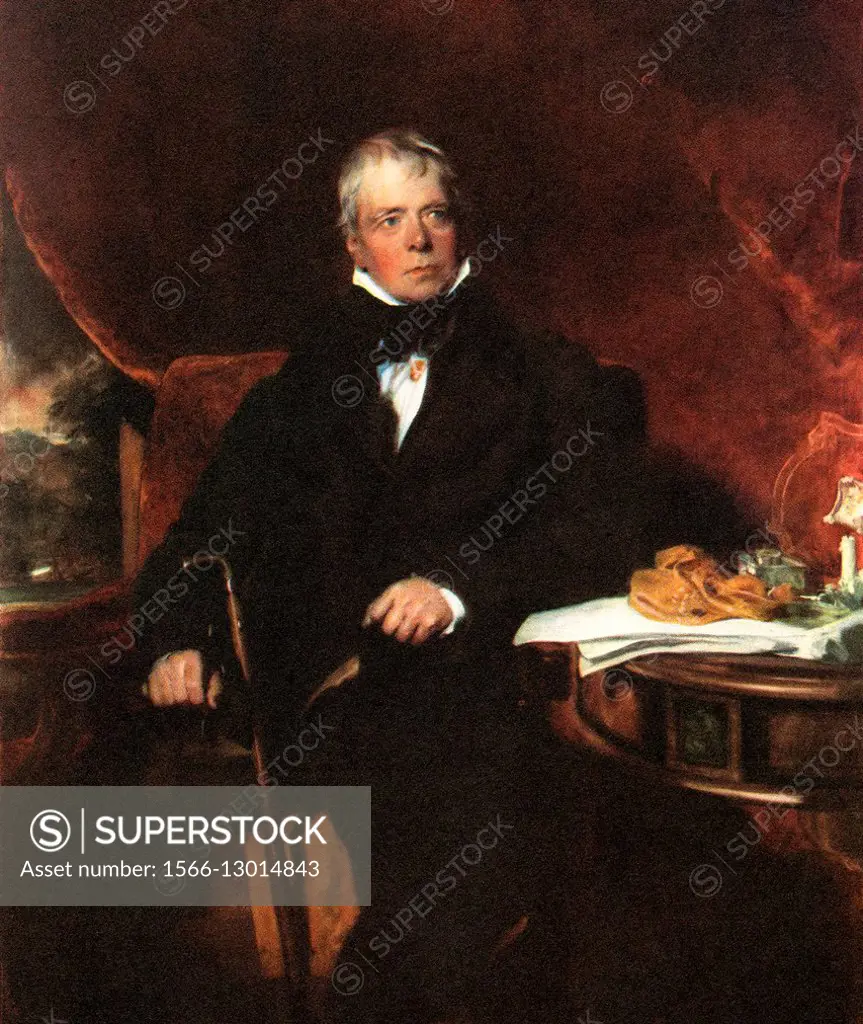 Sir Walter Scott, 1st Baronet, 1771-1832. Scottish historical novelist, playwright and poet. After the painting by Sir Thomas Lawrence. From Impressio...