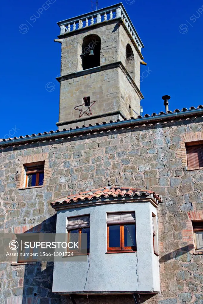 bell tower of St. Michael's church, Castelladrall, Bergada, Catalonia, Spain.