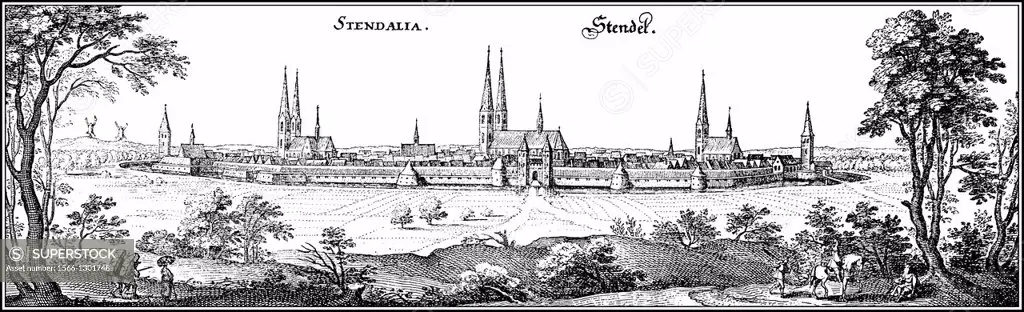 Panoramic view of the Stenadal skyline, 17th century, Germany, Europe