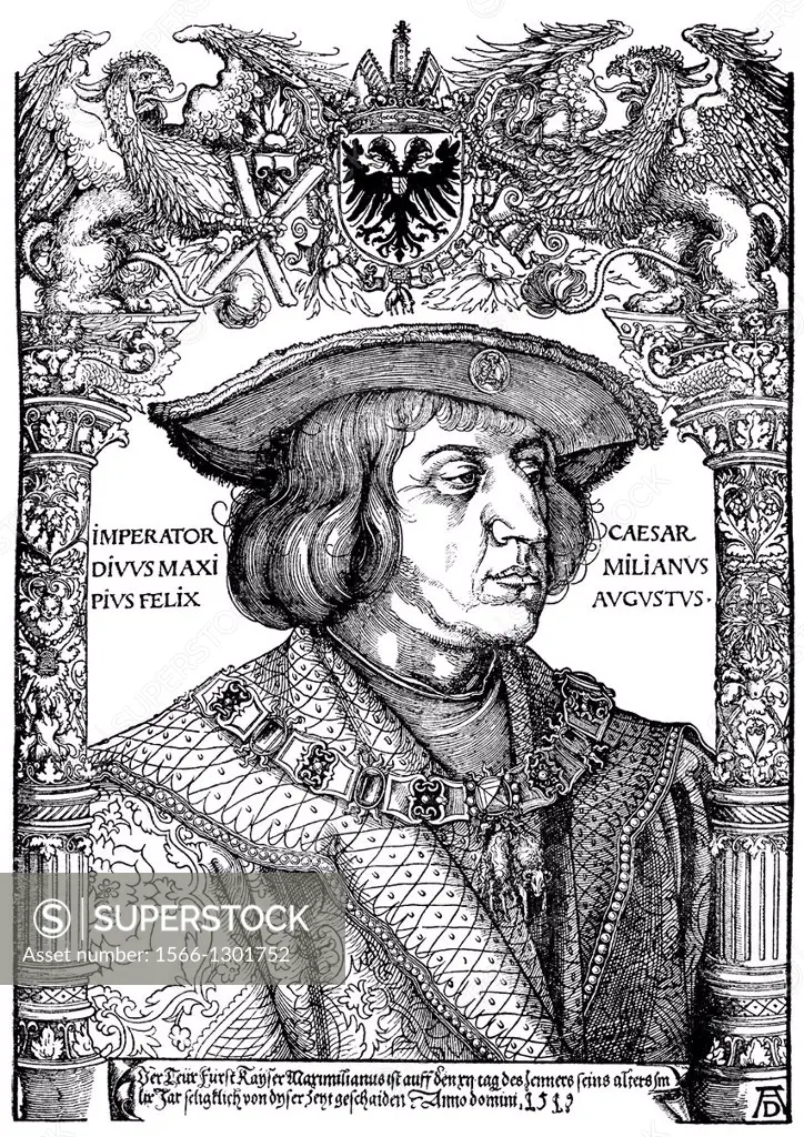 Maximilian I von Habsburg, known as The Last Knight, 1459 - 1519, Historical illustration, 19th century