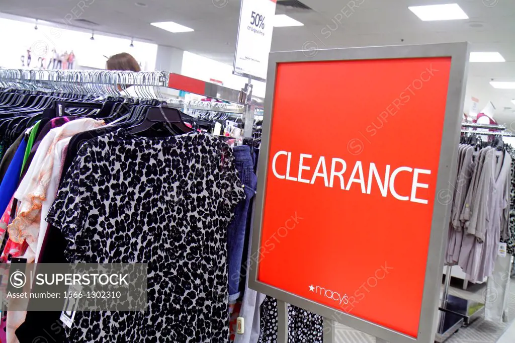 Florida, Miami, Dadeland Mall, shopping, for sale, Macy's, department  store, interior, women's, clothing, fashion, sign, clearance, promotion,  sale, r - SuperStock