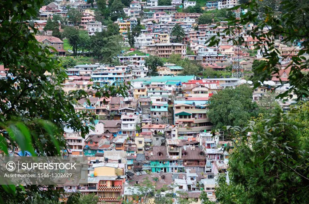 A view to the apartment and houses of Nainital, India.