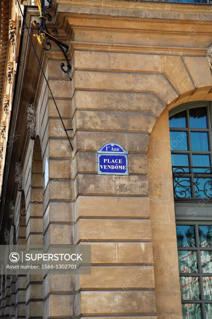 Street Sign on Building, Place Vendome, Paris, France.