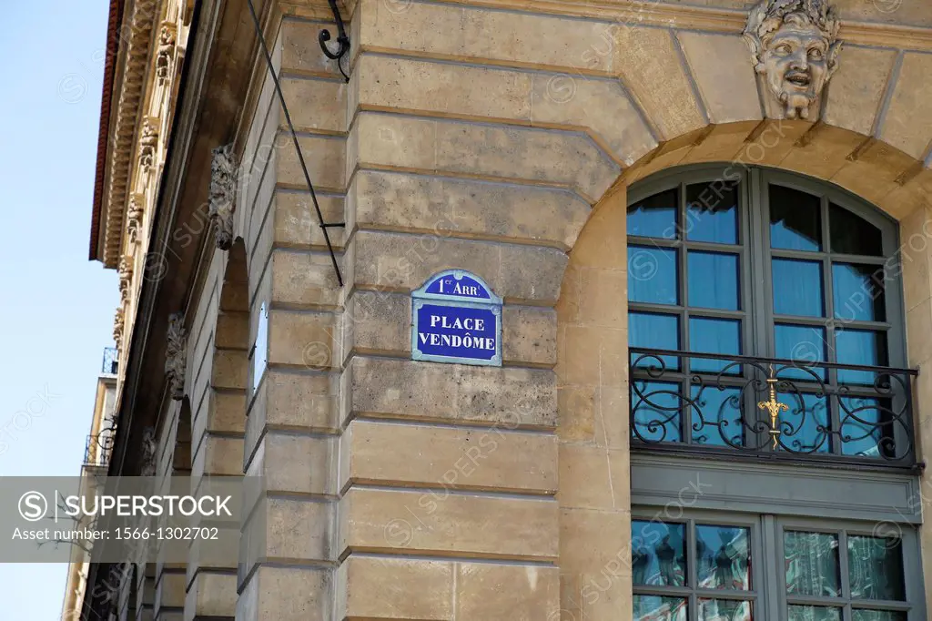 Street Sign on Building, Place Vendome, Paris, France.