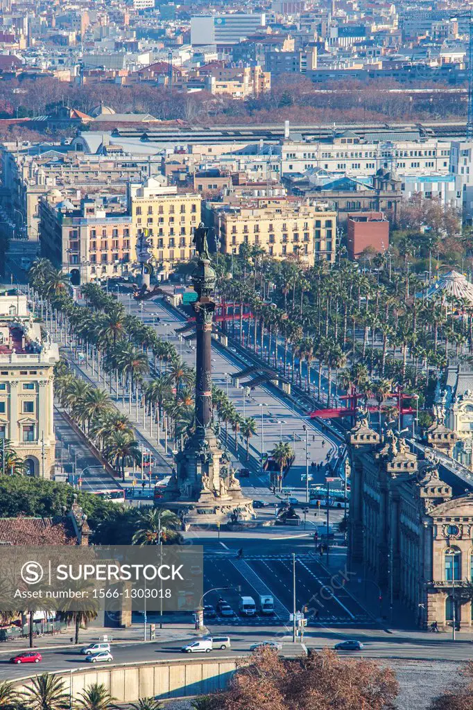 Spain , Catalunya Region , Barcelona City, Monument to Colombus , Paseo Colon Avenue.