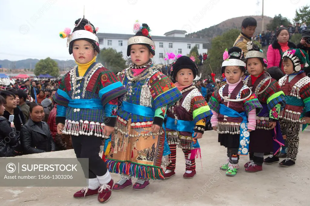 China , Guizhou province , Yatang town , Green Miao Lusheng festval , children.