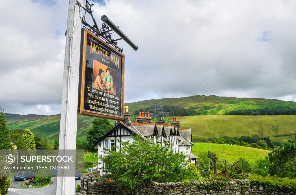 The Mortal Man Inn at Troutbeck in the Lake District, near Windermere, Cumbria, England.